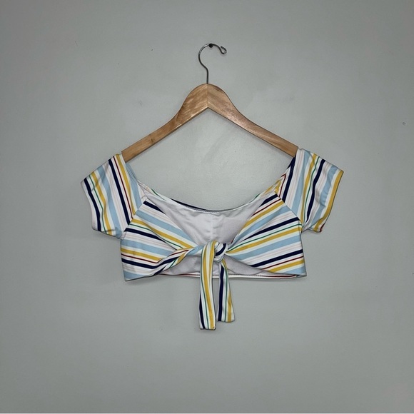 Cabana del  Sol Tie-Back Bikini Top Short Sleeve On/Off Shoulder Striped Size L - Picture 6 of 9